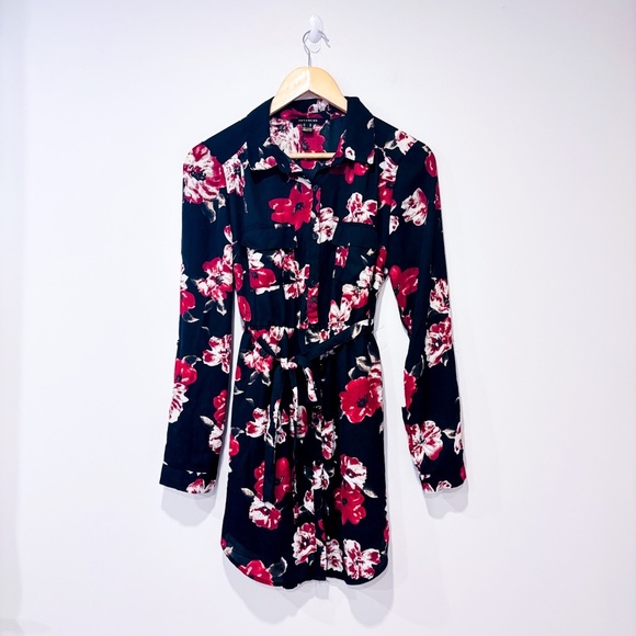 REVAMPED Black floral long-sleeve belted dress women | Medium * - Picture 1 of 9
